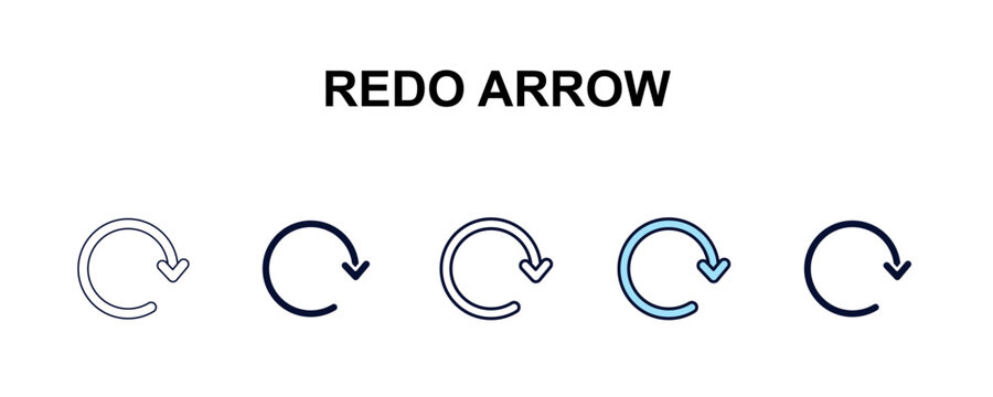 redo arrow multi-style outline icon set - user interface concept. Thin line, regular, filled, colored redo arrow icon