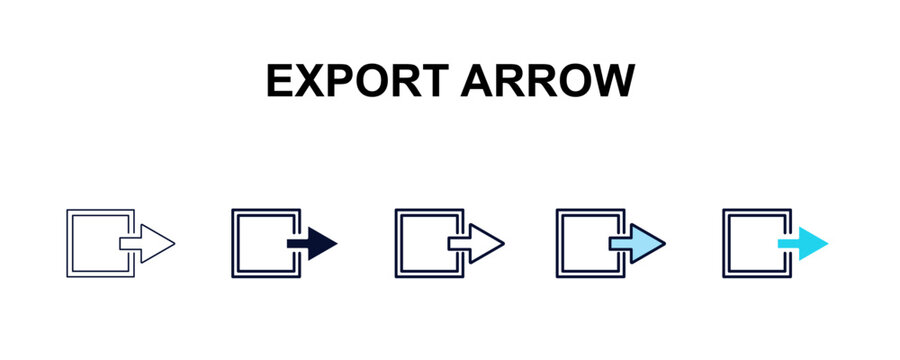 export arrow multi-style outline icon set - user interface concept. Thin line, regular, filled, colored export arrow icon