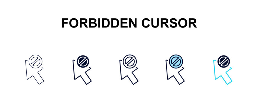 forbidden cursor multi-style outline icon set - user interface concept. Thin line, regular, filled, colored forbidden cursor icon