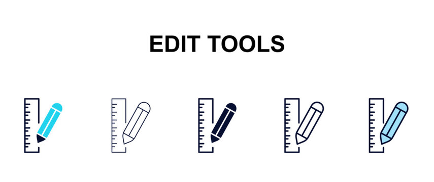 edit tools multi-style outline icon set - tools concept. Thin line, regular, filled, colored edit tools icon