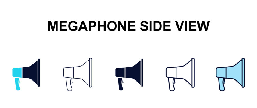 megaphone side view multi-style outline icon set - tools concept. Thin line, regular, filled, colored megaphone side view icon