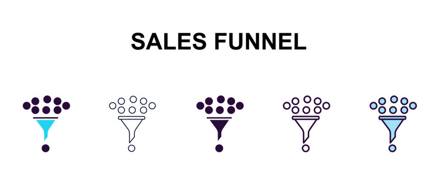 sales funnel multi-style outline icon set - technology concept. Thin line, regular, filled, colored sales funnel icon