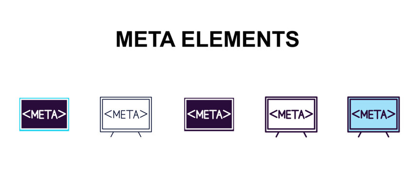 meta elements multi-style outline icon set - technology concept. Thin line, regular, filled, colored meta elements icon