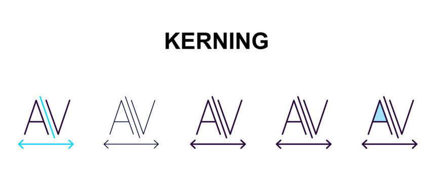 kerning multi-style outline icon set - technology concept. Thin line, regular, filled, colored kerning icon