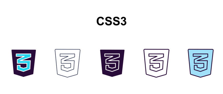 css3 multi-style outline icon set - technology concept. Thin line, regular, filled, colored css3 icon