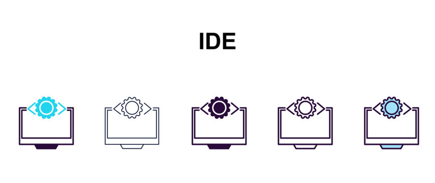ide multi-style outline icon set - technology concept. Thin line, regular, filled, colored ide icon