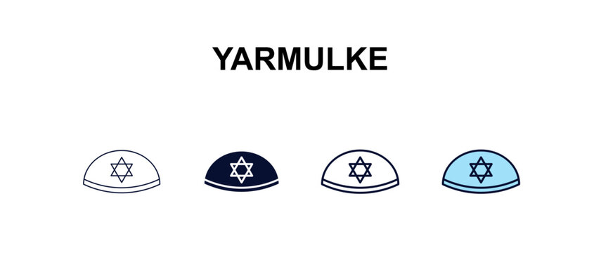 yarmulke multi-style outline icon set - religion concept. Thin line, regular, filled, colored yarmulke icon