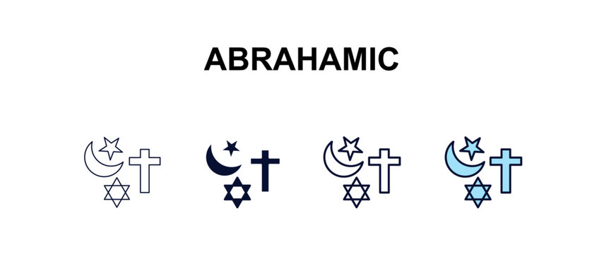 abrahamic multi-style outline icon set - religion concept. Thin line, regular, filled, colored abrahamic icon