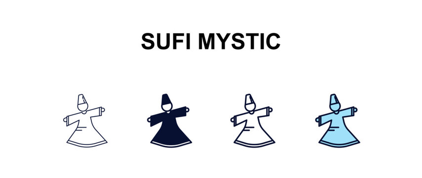 sufi mystic multi-style outline icon set - religion concept. Thin line, regular, filled, colored sufi mystic icon