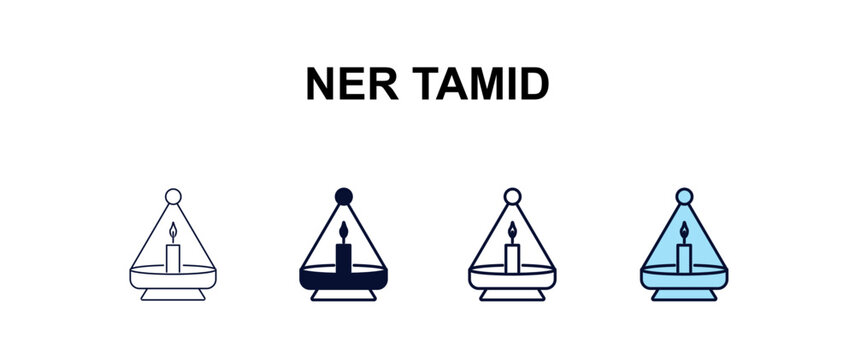 ner tamid multi-style outline icon set - religion concept. Thin line, regular, filled, colored ner tamid icon