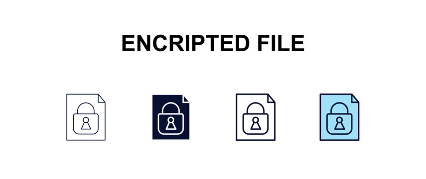 encripted file multi-style outline icon set - programming concept. Thin line, regular, filled, colored encripted file icon