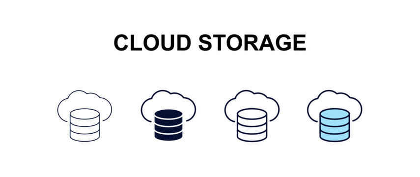 cloud storage multi-style outline icon set - programming concept. Thin line, regular, filled, colored cloud storage icon