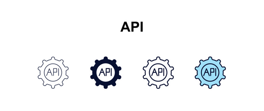 api multi-style outline icon set - programming concept. Thin line, regular, filled, colored api icon