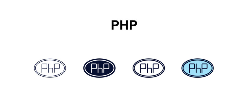 php multi-style outline icon set - programming concept. Thin line, regular, filled, colored php icon