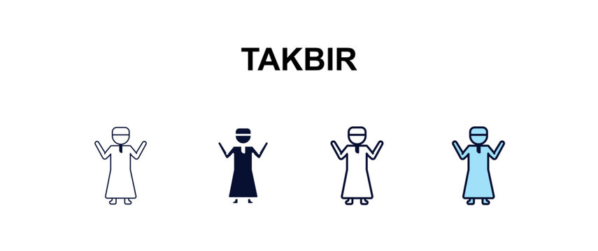 takbir multi-style outline icon set - people concept. Thin line, regular, filled, colored takbir icon