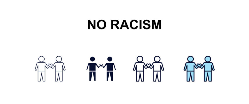 no racism multi-style outline icon set - people concept. Thin line, regular, filled, colored no racism icon