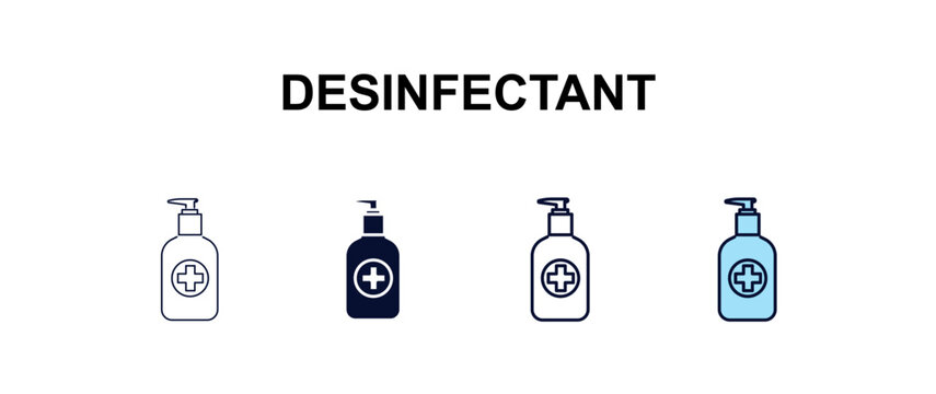 desinfectant multi-style outline icon set - health and medical concept. Thin line, regular, filled, colored desinfectant icon