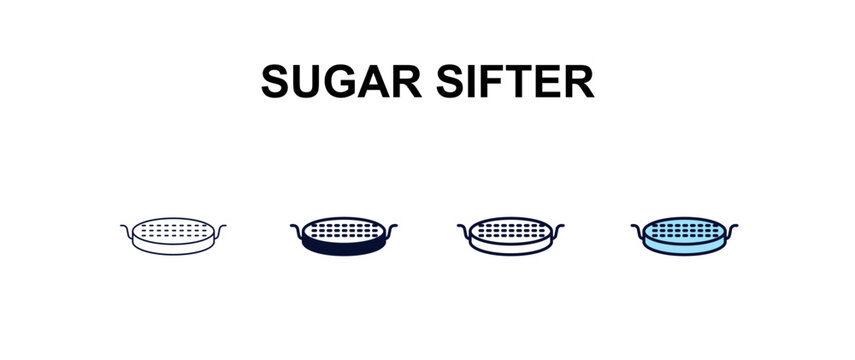 sugar sifter multi-style outline icon set - kitchen concept. Thin line, regular, filled, colored sugar sifter icon