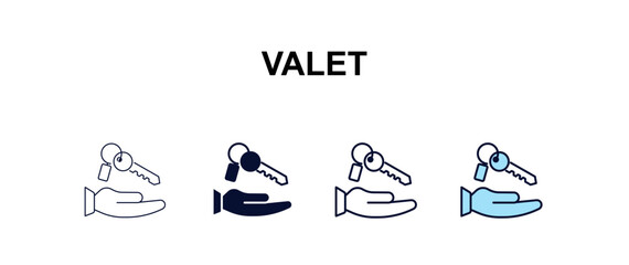 Obraz premium valet multi-style outline icon set - hotel concept. Thin line, regular, filled, colored valet icon