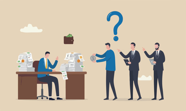 Living paycheck, teams together fall problem, get monthly income to pay for debt and loan or monthly expense concept, exhausted businessman salary man get dollar coin and pay it for creditor debt