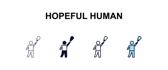 Obraz premium hopeful human multi-style outline icon set - feelings concept. Thin line, regular, filled, colored hopeful human icon