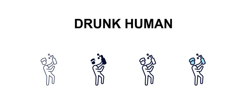 drunk human multi-style outline icon set - feelings concept. Thin line, regular, filled, colored drunk human icon