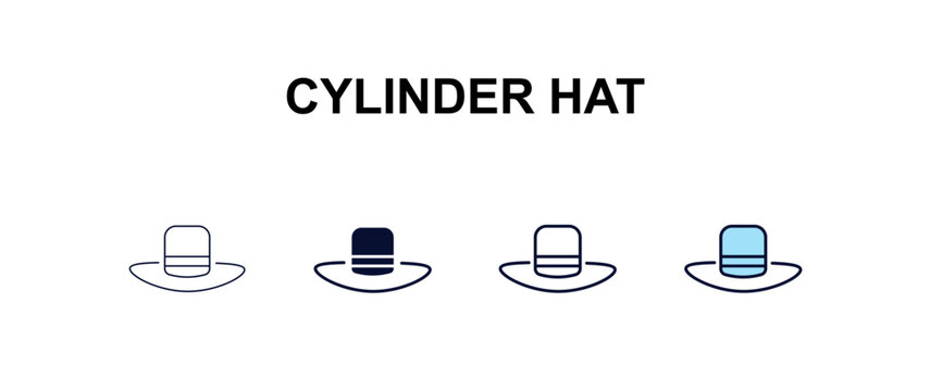 cylinder hat multi-style outline icon set - fashion concept. Thin line, regular, filled, colored cylinder hat icon
