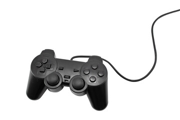 Black game controller isolated PNG, gaming device for video games and entertainment on transparent background © Iryna