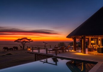 African lodge nestled in scenic nature, offering a tranquil travel experience and safari retreat.