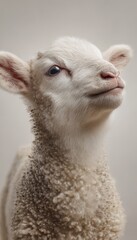 Naklejka premium Portrait of a Fluffy White Lamb in a Clean Studio Setting