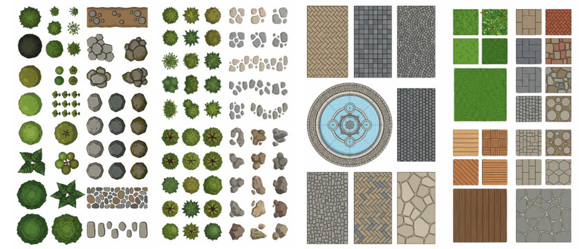 Top View Landscape Architecture Design Elements Vector Set for Garden Plan and Site Map