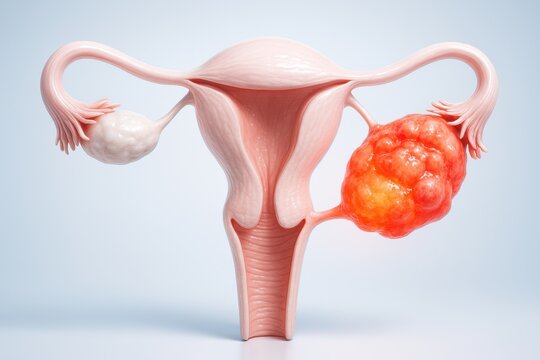 This clear and accurate illustration shows the female reproductive system, highlighting ovarian cysts and their impact on health for educational purposes.