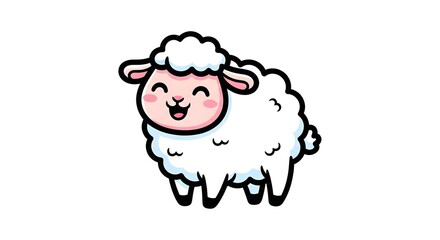 Obraz premium A cheerful cartoon sheep with rosy cheeks and a happy expression stands on a clean white background with a playful and cute mood