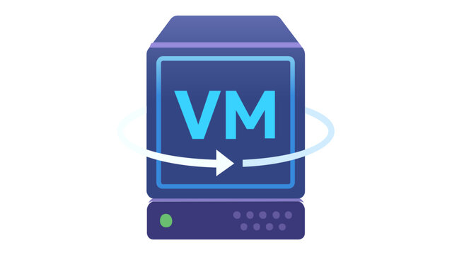 Virtual Machine VM Server Icon Vector Illustration for Cloud Computing and Virtualization Technology, Flat Minimalist Scalable Graphic for IT Infrastructure, Data Center, and Network Hosting.