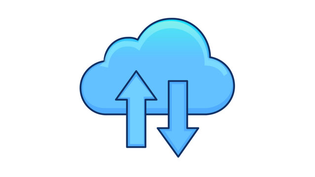 Bright cerulean web storage graphic showing bidirectional pointer symbols for packet exchange, folder mirroring, and remote platform connectivity solutions against a plain backdrop.