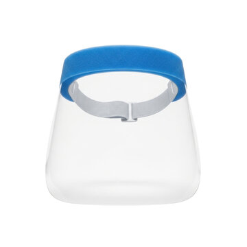 Clear face shield with blue headband