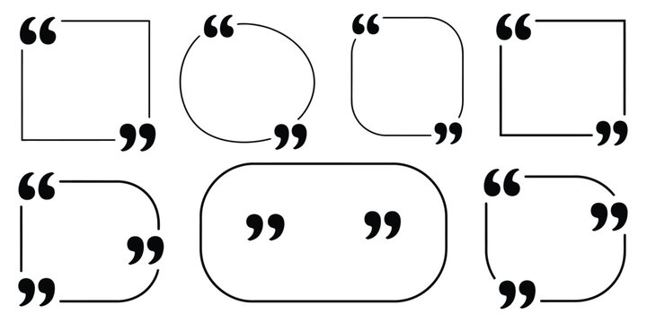 Quote, box frame icon set featuring blank template quote remarks, empty speech and quote bubbles in different forms, textbox and frame concepts, modern vector