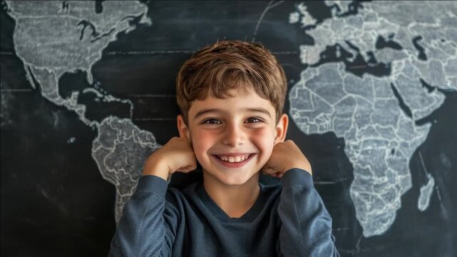 Happy child posing with arms crossed, smiling wide at camera