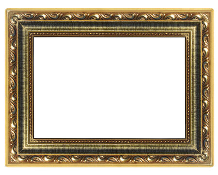 Moldura vintage retangular dourada, borda de madeira com detalhes brilhantes