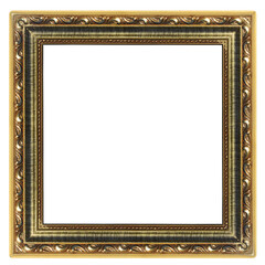 Fototapeta premium Moldura antiga vintage dourada de madeira em formato quadrado, 1:1 sem fundo, transparente