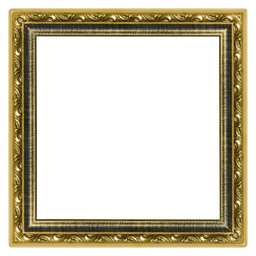 Moldura para quadro decorativo antigo com bordas e detalhes de ouro, acabamento dourado