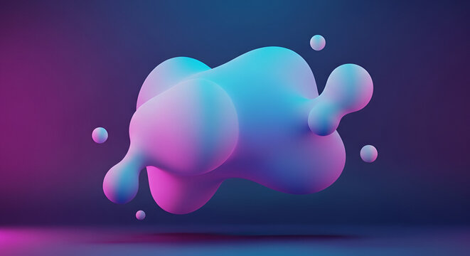 abstract fluid blob shape with pixelated texture in pink and blue neon light, organic form, liquid, abstract background