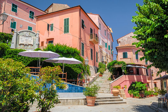 Small hilltop village Poggio on Elba island in the mediterranean sea, Tuscany, Italy