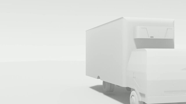 Large white delivery truck on road.
