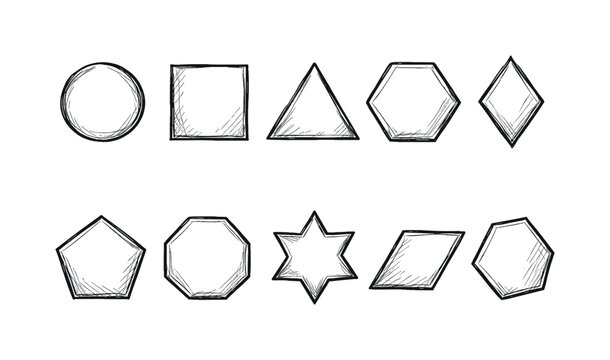 Collection of hand-drawn geometric shapes with a sketchy, artistic style