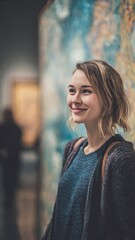 Fototapeta premium Young Woman Smiling in Art Gallery