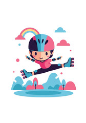 Obraz premium Child Wearing Pink Helmet Skating.