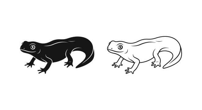 Lizard icons, black and white, vector illustrations, reptile symbols