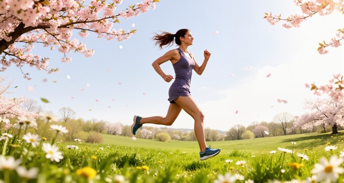 Woman running in spring concept
