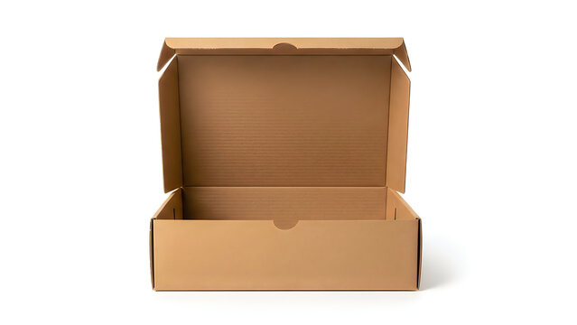Open cardboard box ready for packaging and shipping items isolated on white background